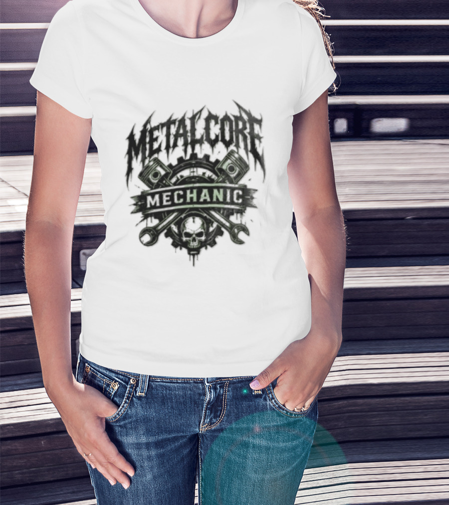 Metalcore Mechanic Skull Pistons Wrenches T-Shirt