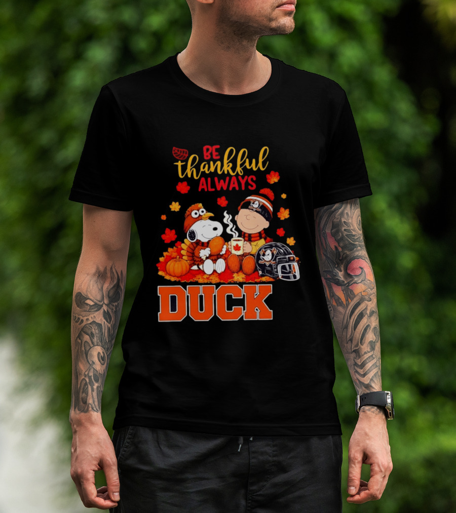 Be Thankful Always Snoopy Charlie Brown Ducks Fans Autumn Leaves T-Shirt