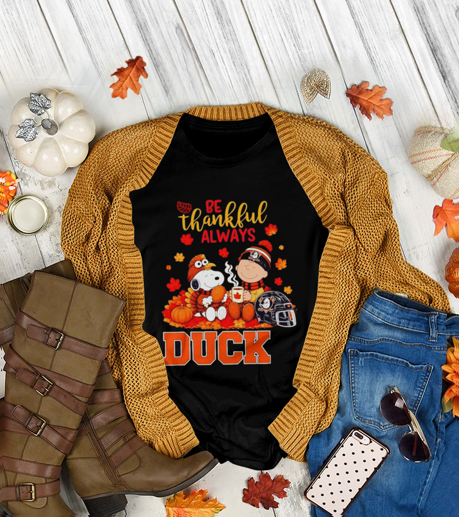 Be Thankful Always Snoopy Charlie Brown Ducks Fans Autumn Leaves T-Shirt