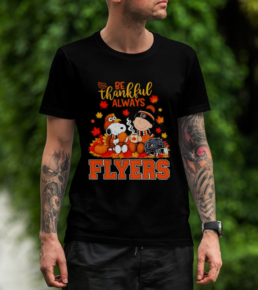 Be Thankful Always Snoopy Charlie Brown Philadelphia Flyers Autumn Leafs T-Shirt