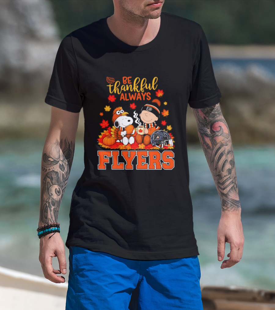 Be Thankful Always Snoopy Charlie Brown Philadelphia Flyers Autumn Leafs T-Shirt