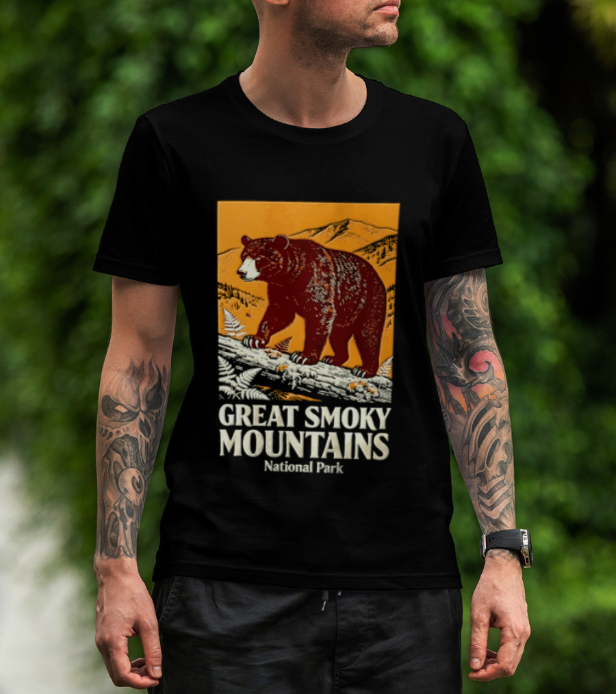 Great Smoky Mountains National Park Black Bear Walking On Log T-Shirt