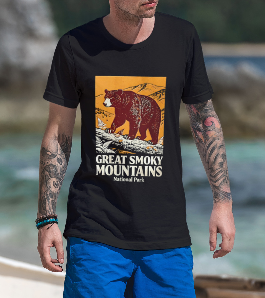 Great Smoky Mountains National Park Black Bear Walking On Log T-Shirt