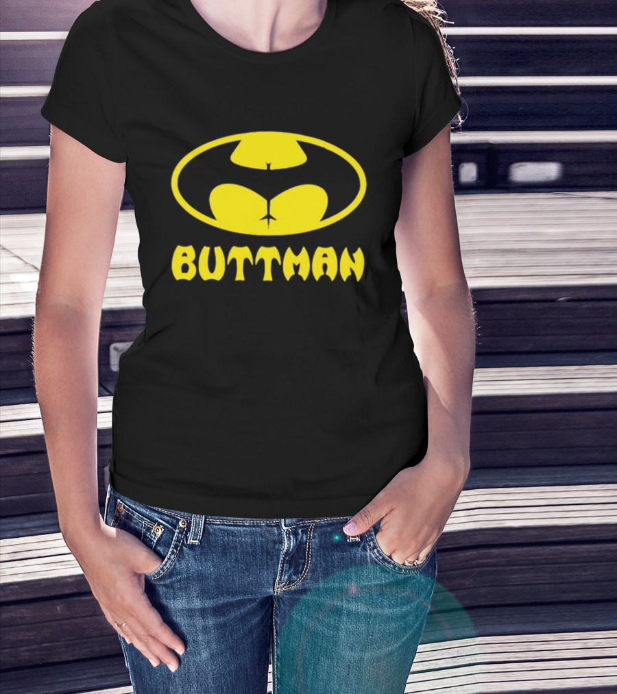 Buttman Batman Superhero Parody Yellow T-Shirt