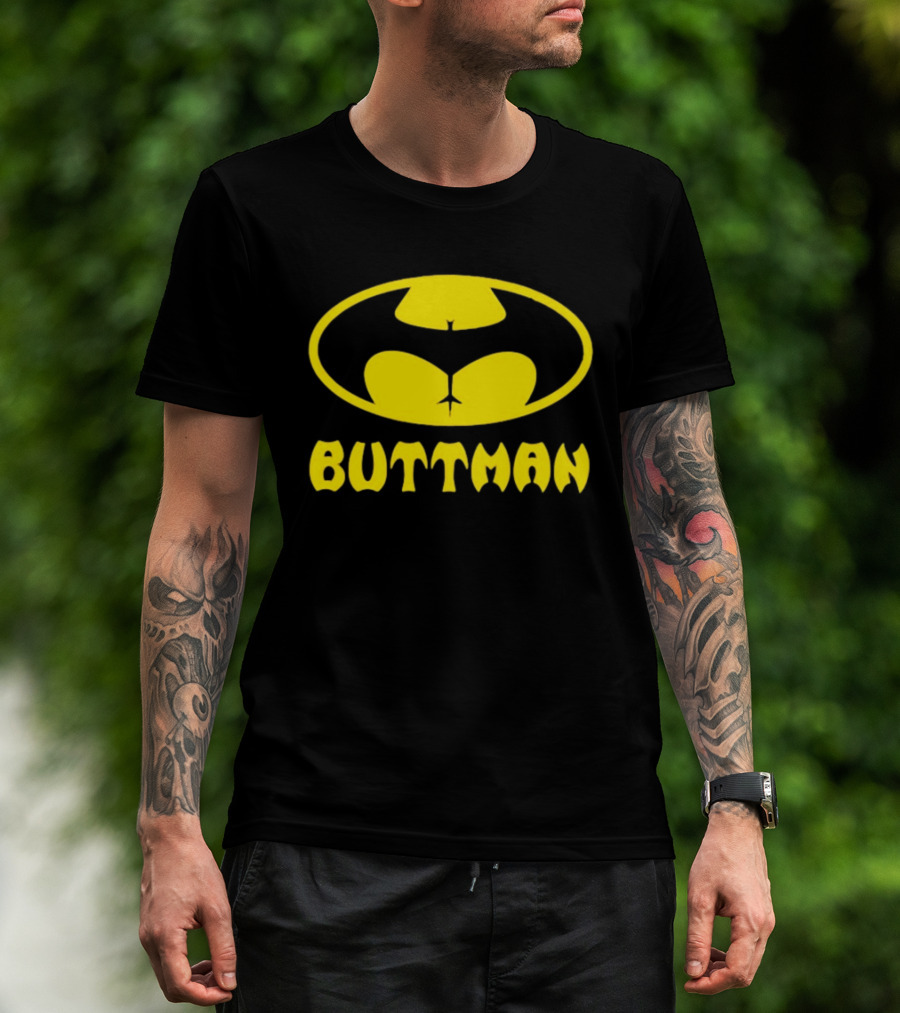 Buttman Batman Superhero Parody Yellow T-Shirt