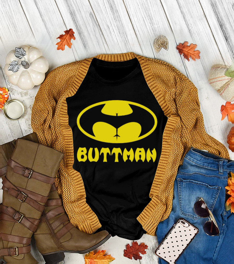 Buttman Batman Superhero Parody Yellow T-Shirt