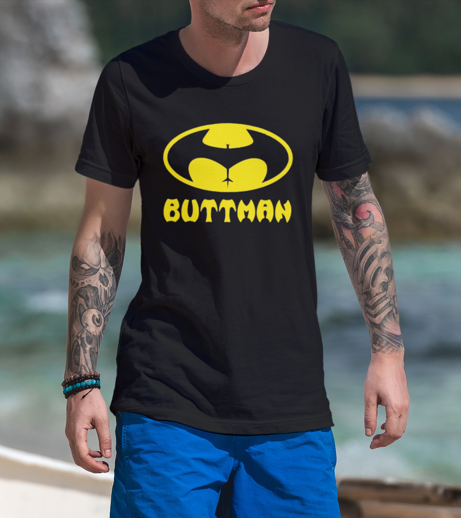 Buttman Batman Superhero Parody Yellow T-Shirt