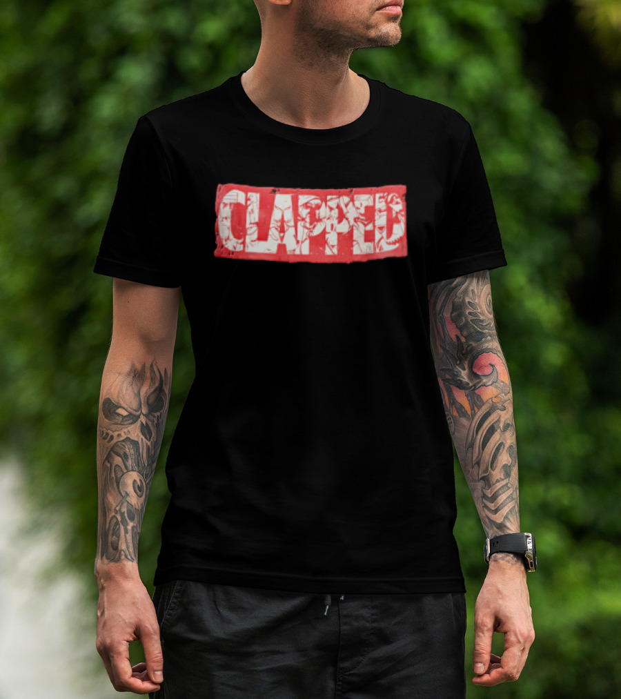 Clapped Red Box Bold Typographic T-Shirt
