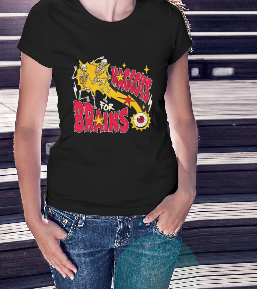 Skeleton Dance Maggots For Brains Halloween Eyeball Stars T-Shirt