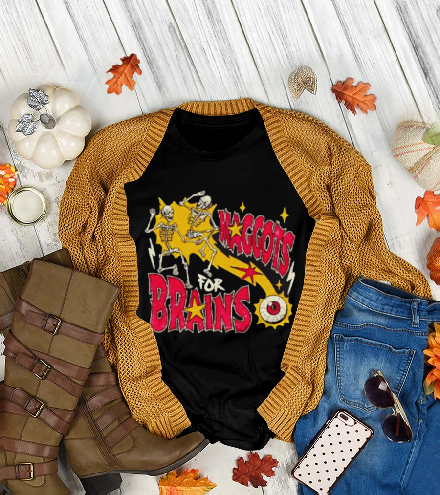 Skeleton Dance Maggots For Brains Halloween Eyeball Stars T-Shirt