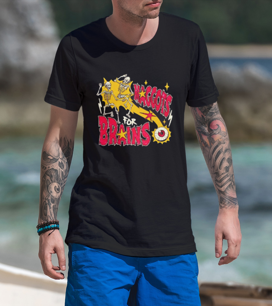 Skeleton Dance Maggots For Brains Halloween Eyeball Stars T-Shirt