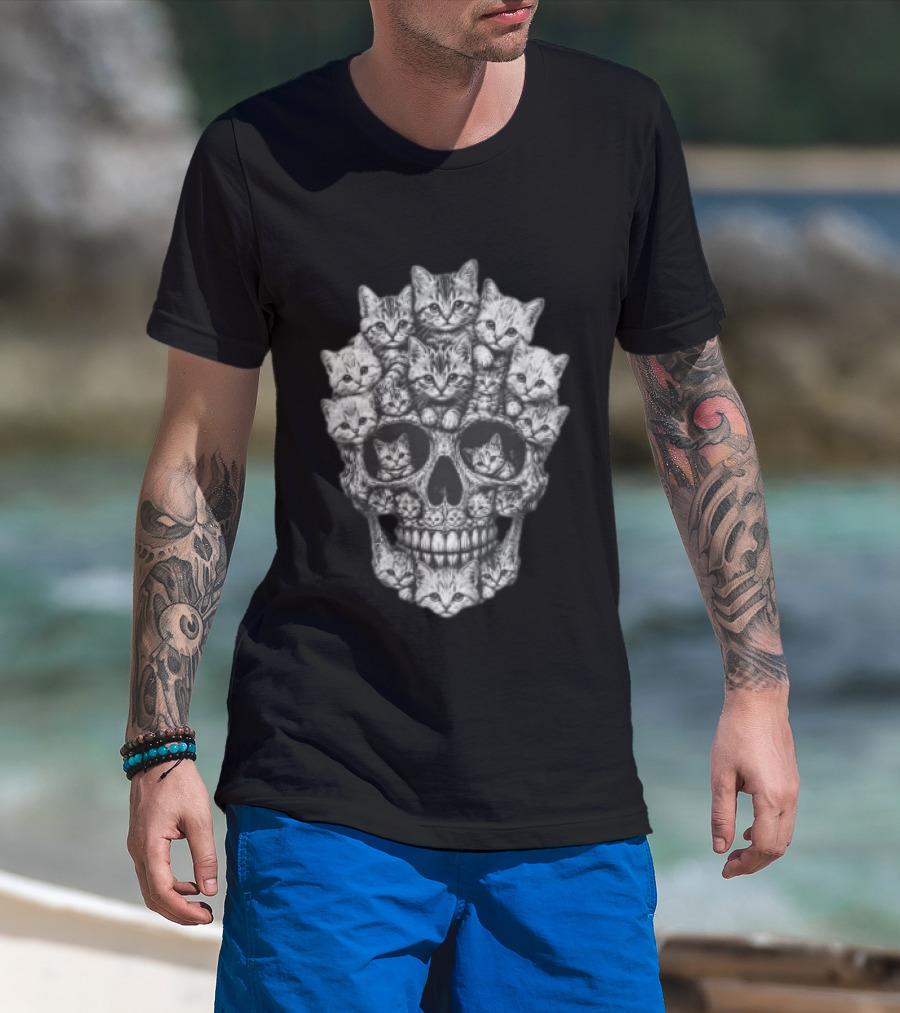 Tabby Kittens Forming Skull Image T-Shirt
