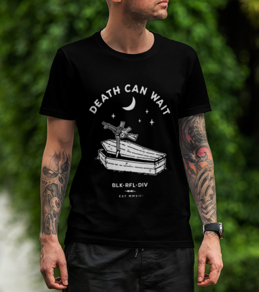 Death Can Wait Coffin Skeleton Hand BLK RFL DIV 2012 Moon Stars T-Shirt