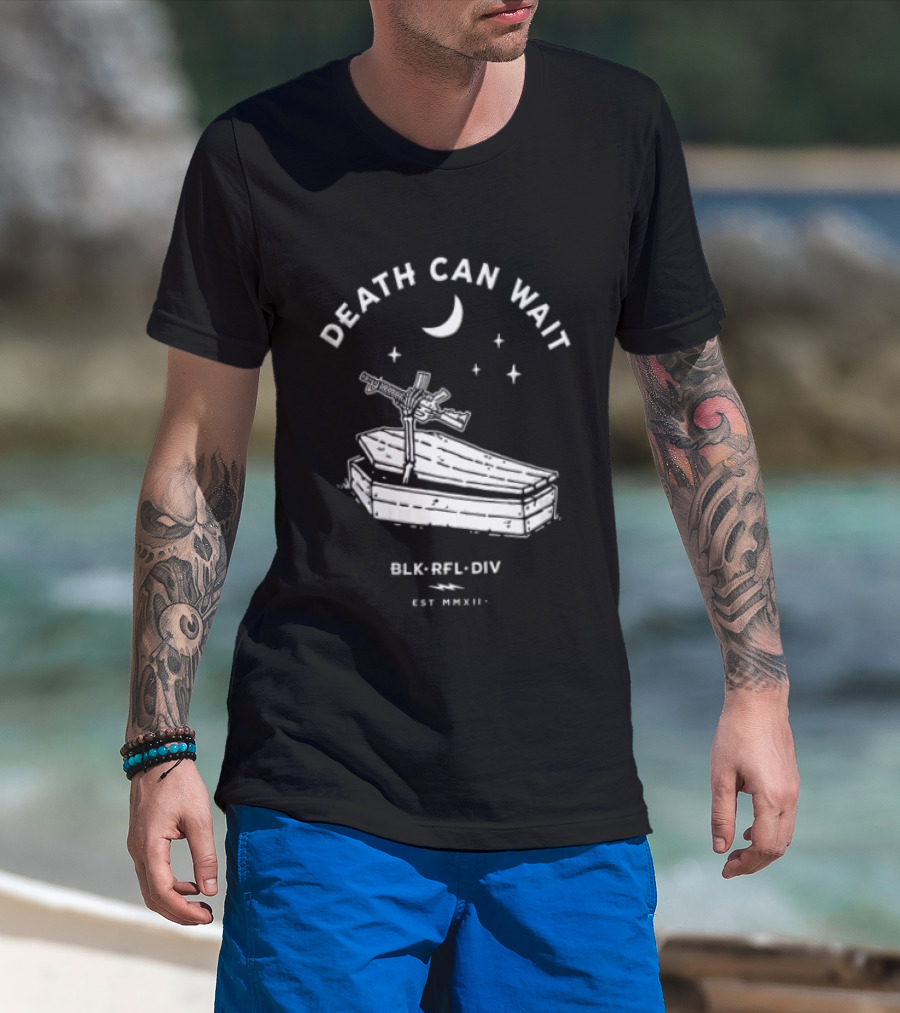 Death Can Wait Coffin Skeleton Hand BLK RFL DIV 2012 Moon Stars T-Shirt