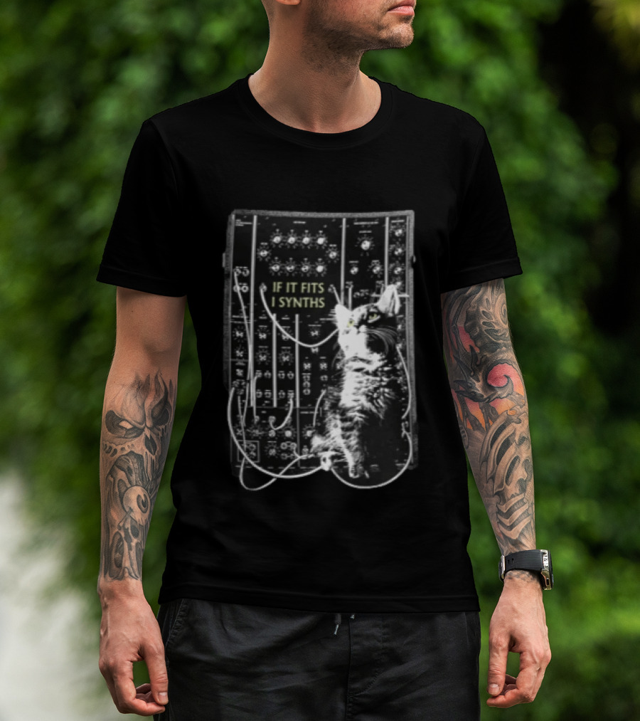 If It Fits I Synths Cat With Modular Synthesizer T-Shirt