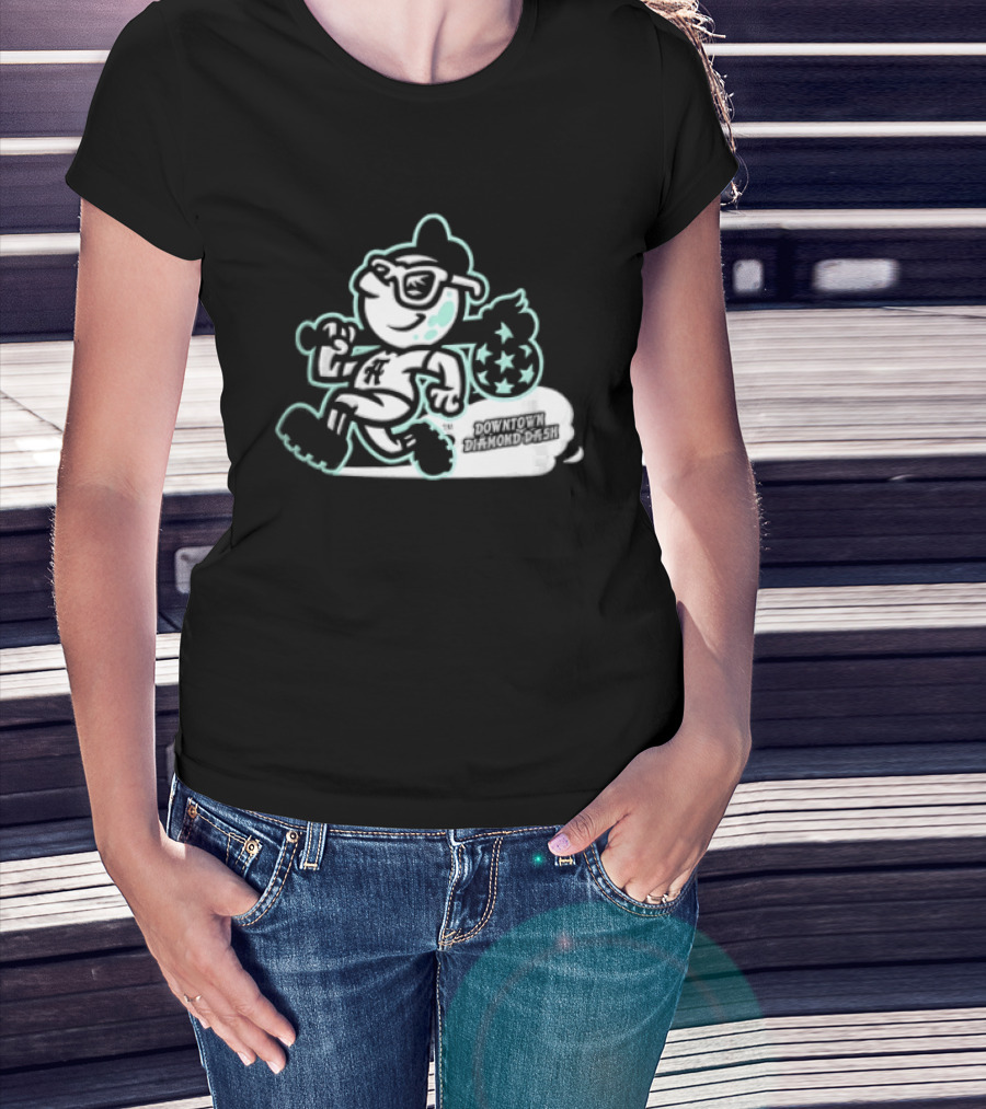 Downtown Diamond Dash Baseball Cartoon Character Running Carrying Star Bag T-Shirt
