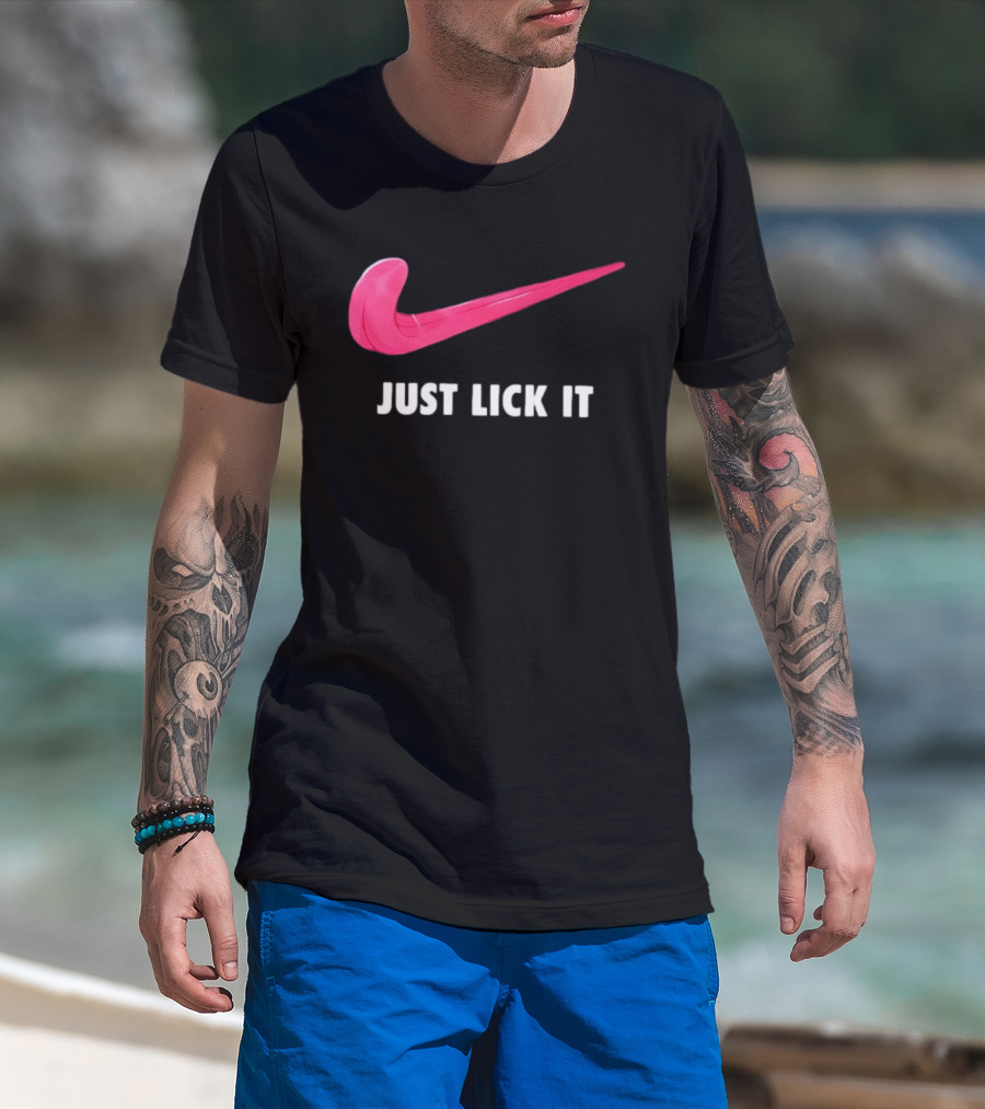 Just Lick It Tongue Swoosh Parody Humor T-Shirt