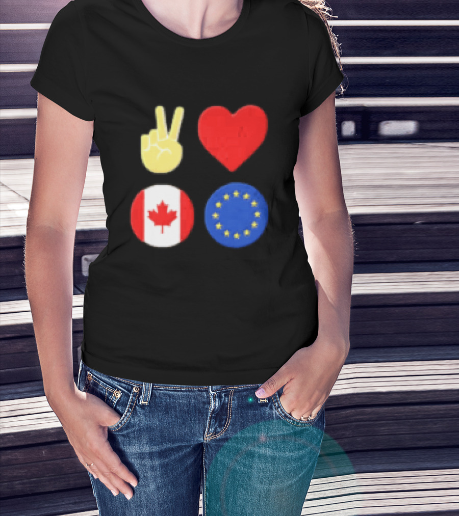 Peace Love Canada Flag European Union Circle Stars T-Shirt