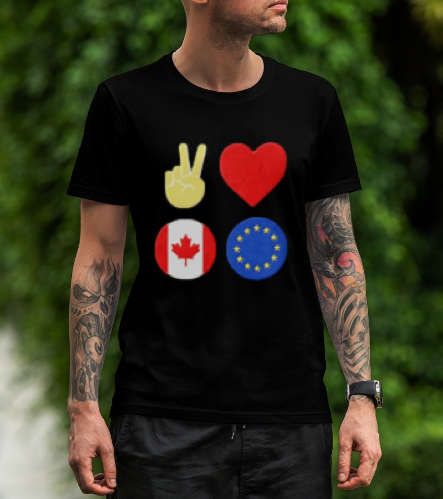 Peace Love Canada Flag European Union Circle Stars T-Shirt