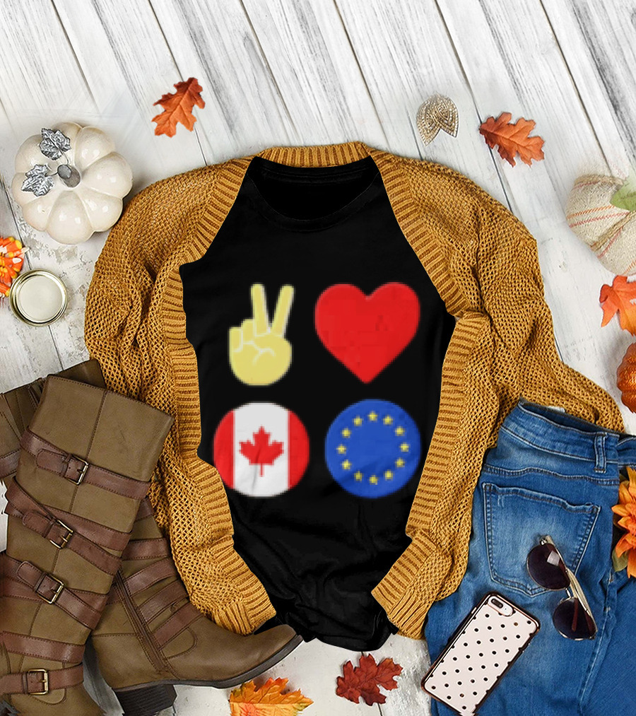 Peace Love Canada Flag European Union Circle Stars T-Shirt