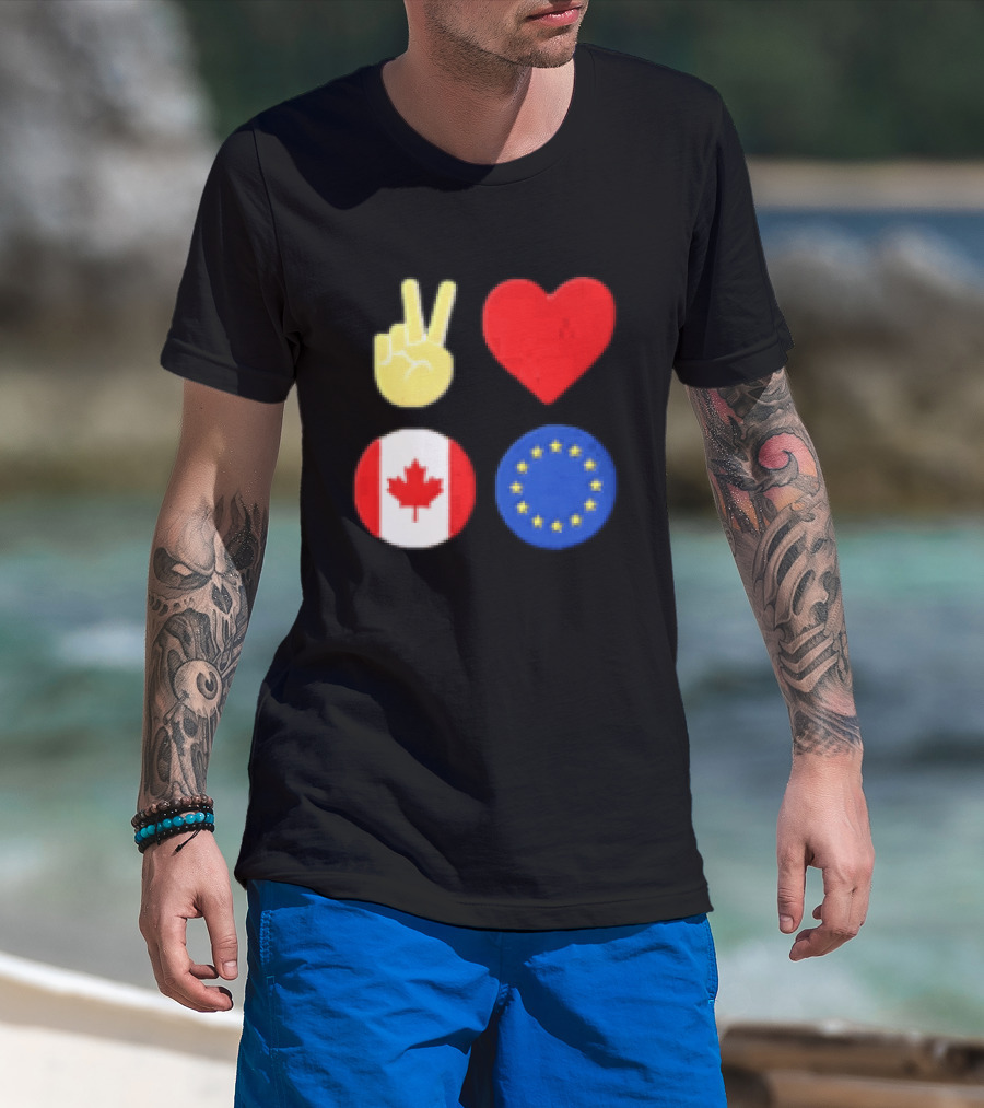 Peace Love Canada Flag European Union Circle Stars T-Shirt