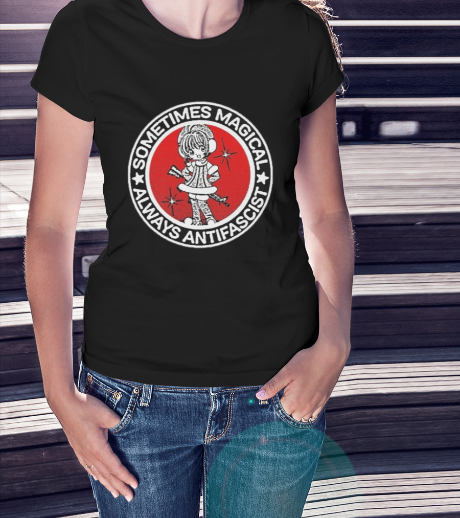Sometimes Magical Always Antifascist With Starry Cartoon Character In Red Circle T-Shirt