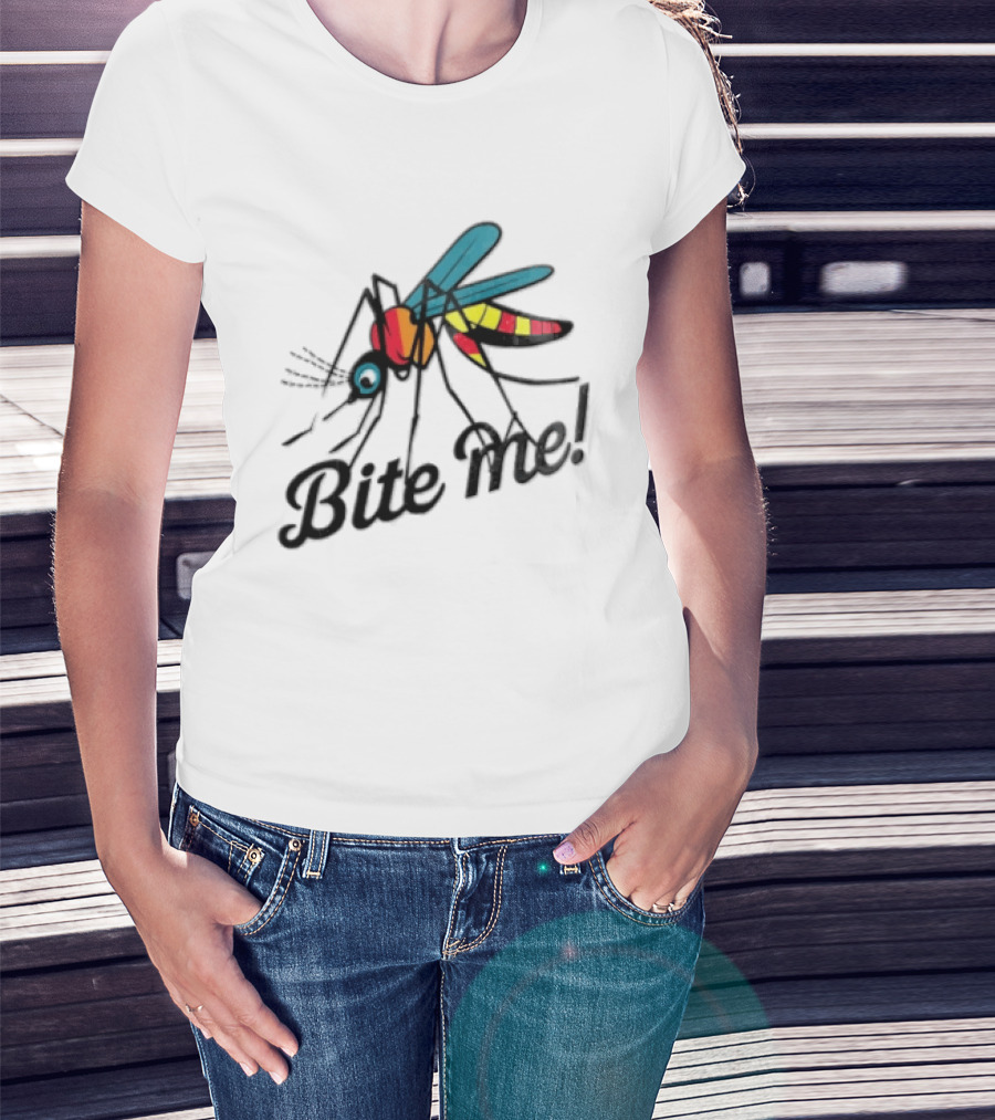 Bite Me Colorful Mosquito Cartoon Vibrant Insect T-Shirt
