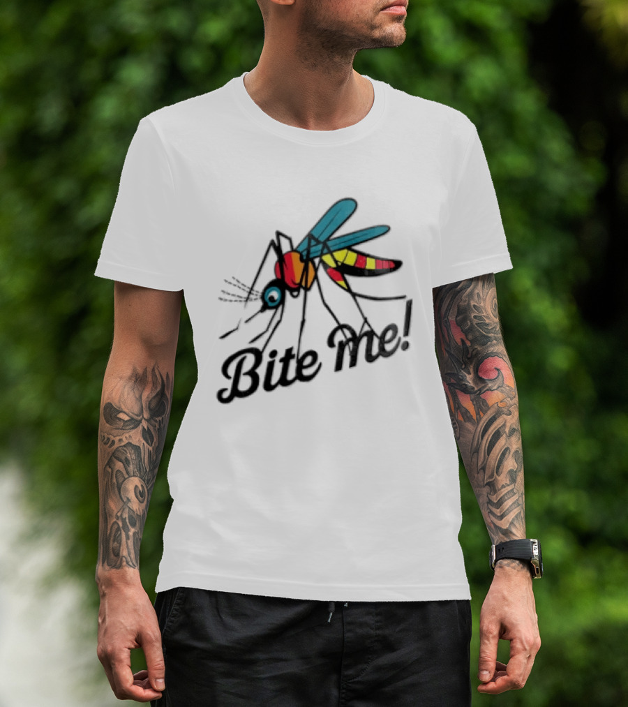 Bite Me Colorful Mosquito Cartoon Vibrant Insect T-Shirt
