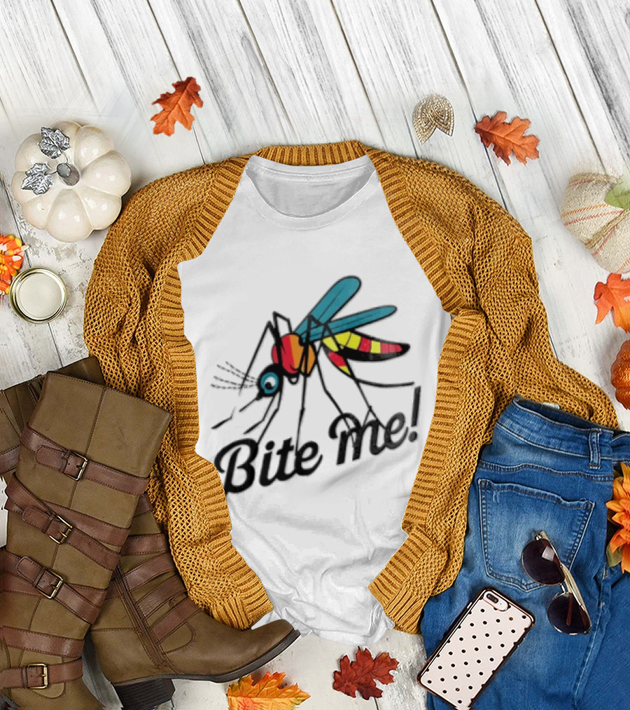 Bite Me Colorful Mosquito Cartoon Vibrant Insect T-Shirt