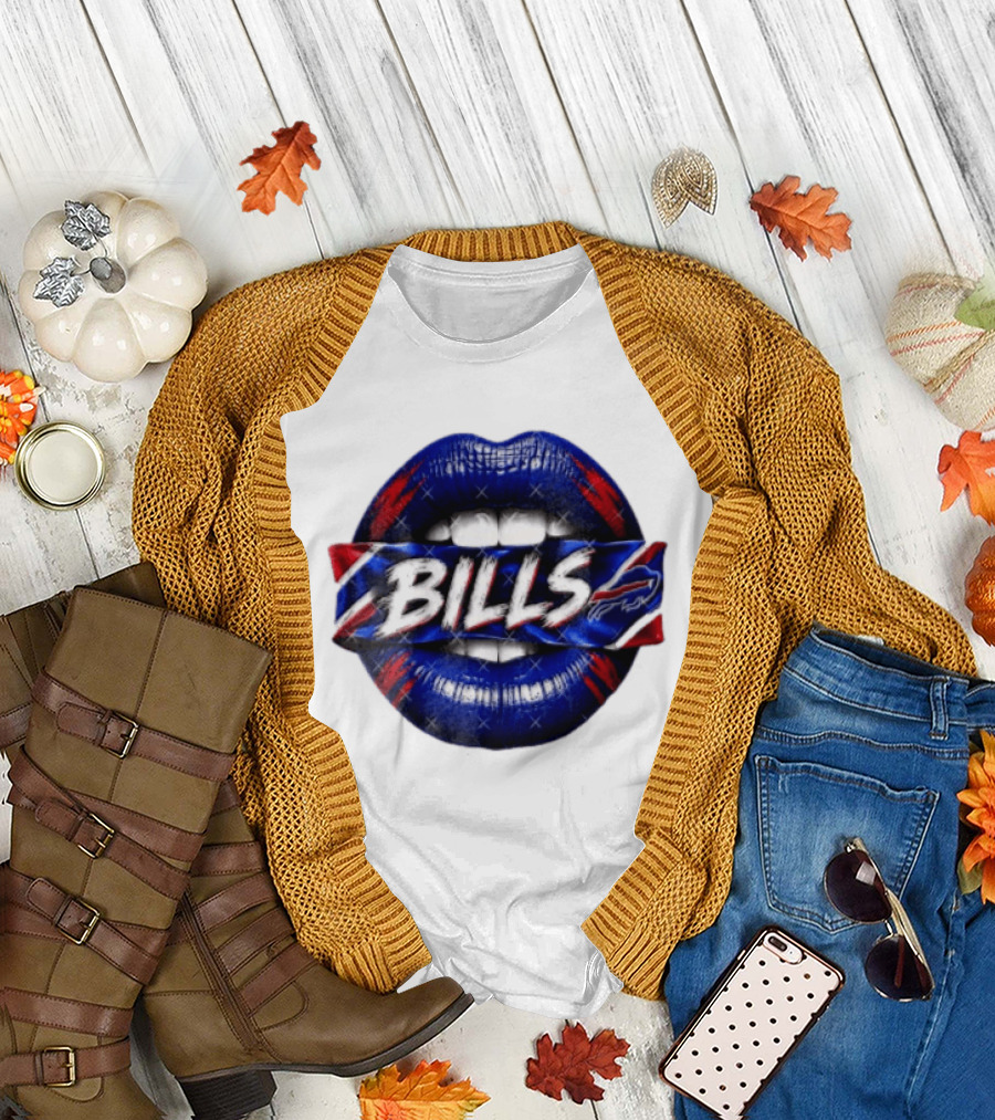 Buffalo Bills Blue Red Lips Banner With Bills Team T-Shirt