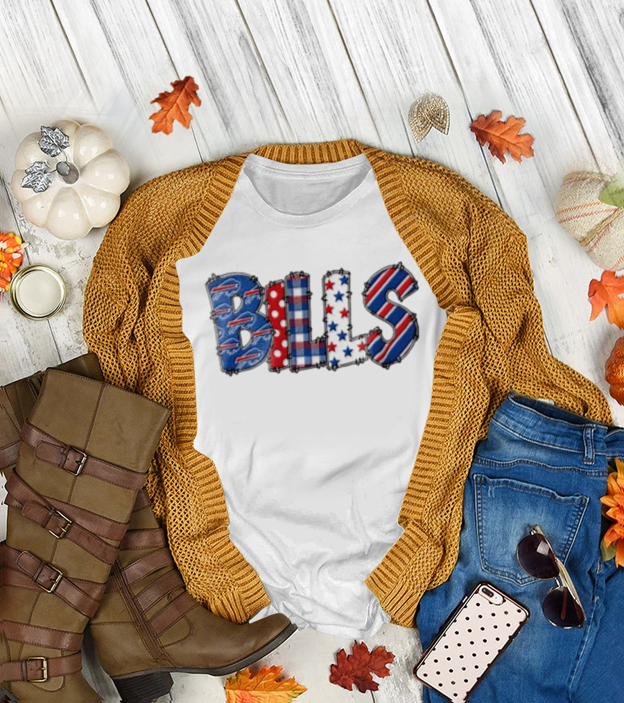 Buffalo Bills Stitched Patchwork Stars Stripes Polka Dot T-Shirt