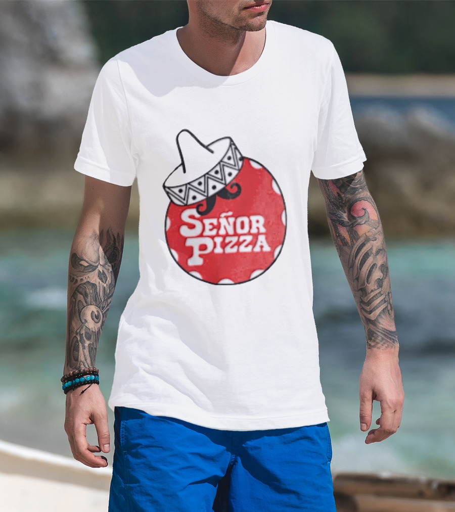 Señor Pizza Red Apron With Mustache And Patterned Collar T-Shirt