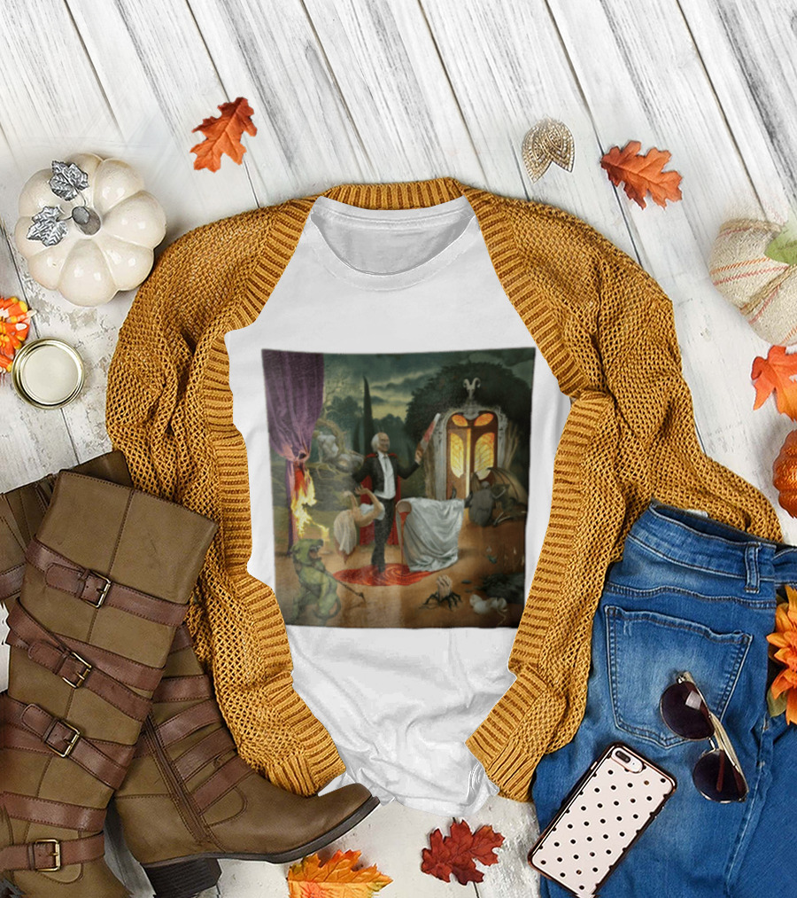 Surreal Gothic Man With Candle And Floating Figures Mysterious Enchantment T-Shirt