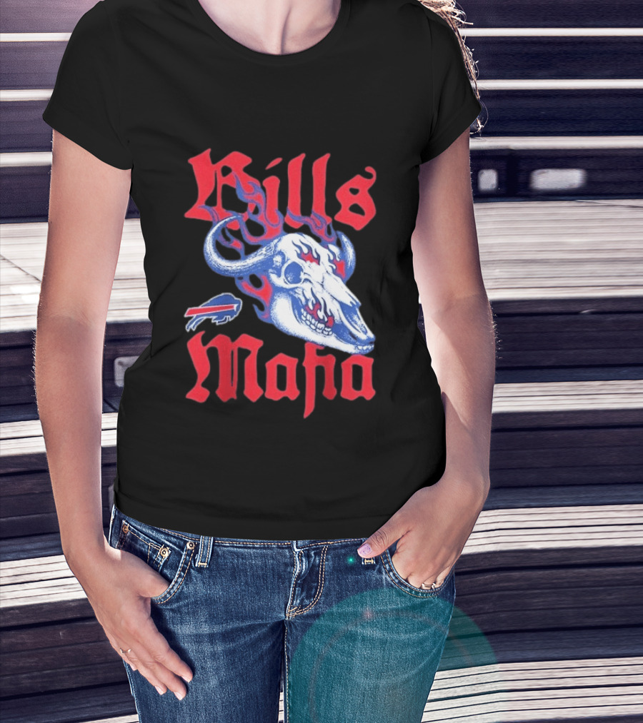 Buffalo Bills Mafia Skull Flames T-Shirt
