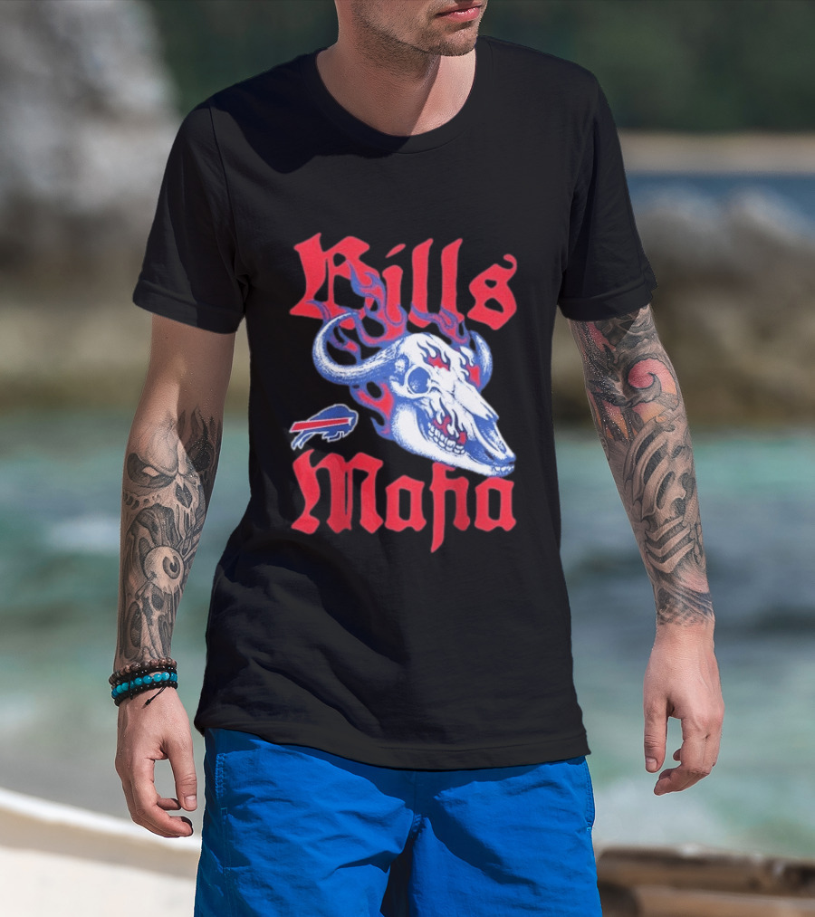 Buffalo Bills Mafia Skull Flames T-Shirt