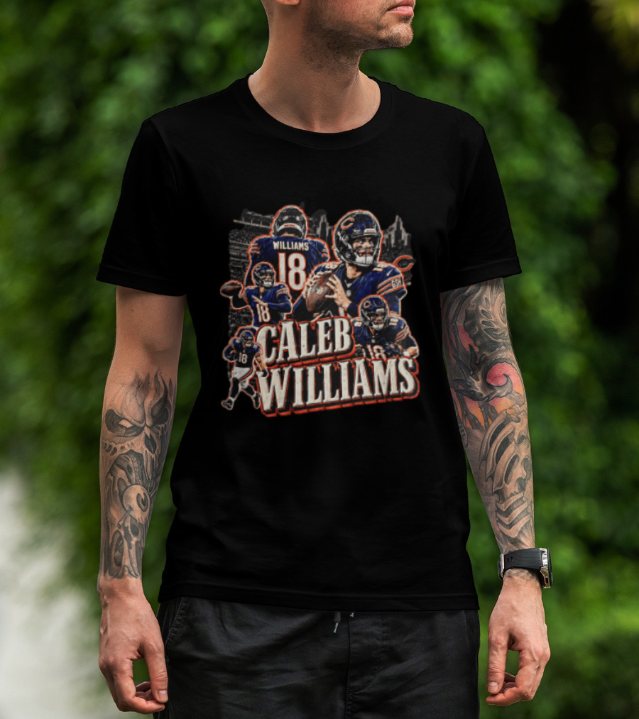 Chicago Bears Caleb Williams Action Poses Number 18 Football Scene T-Shirt