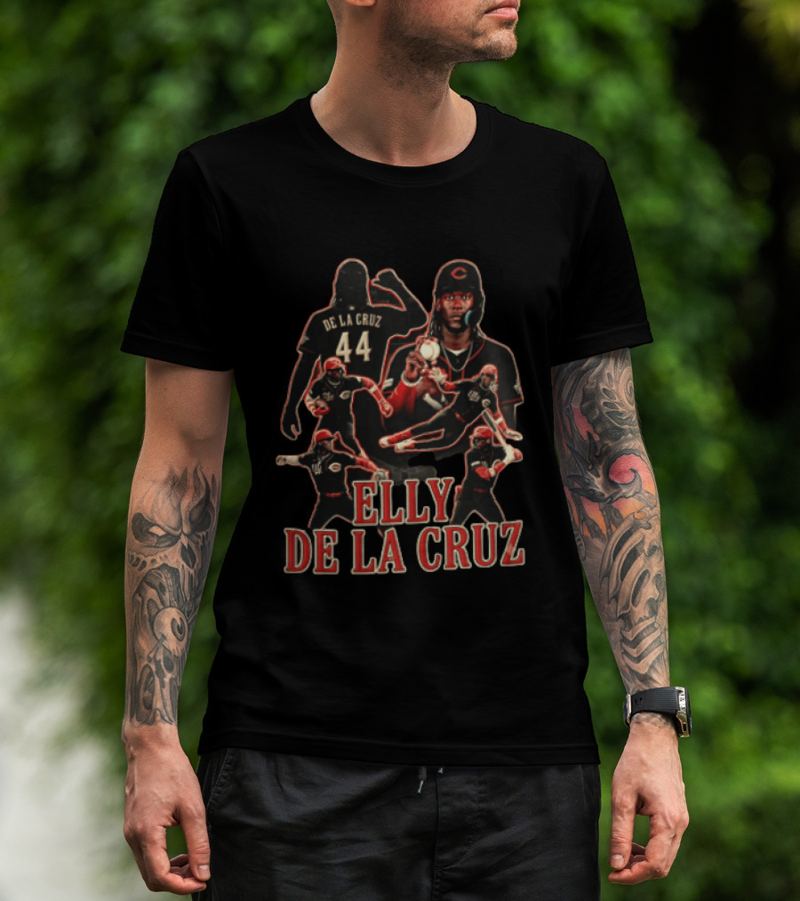 Elly De La Cruz Cincinnati Reds Number 44 Baseball Action Collage T-Shirt