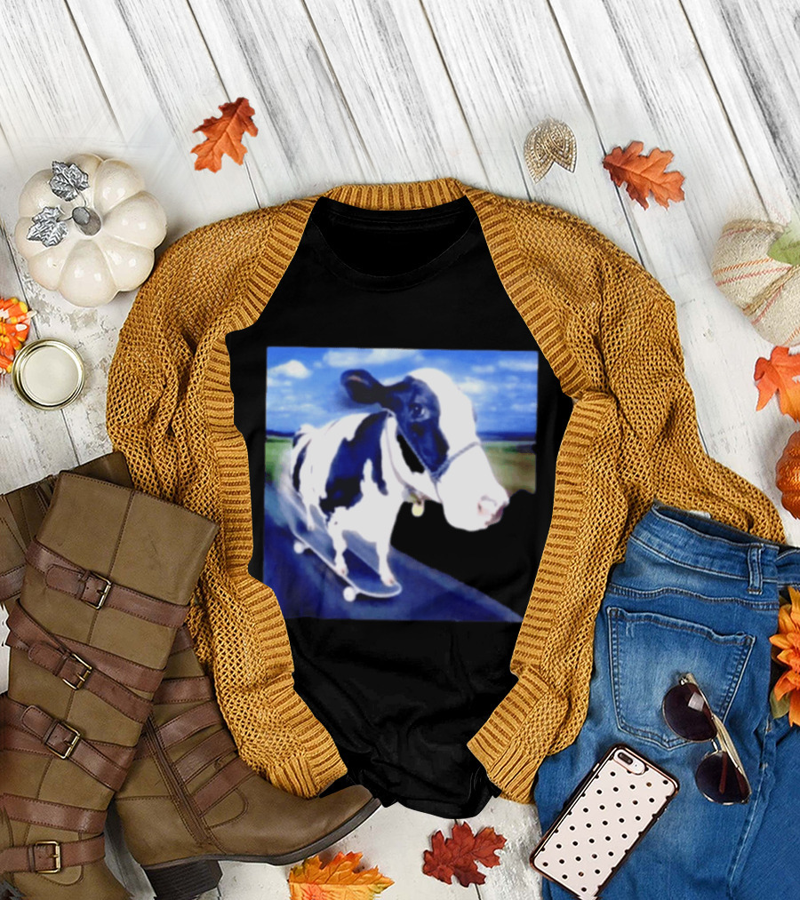 Cow Skateboarding Adventure On Open Road T-Shirt