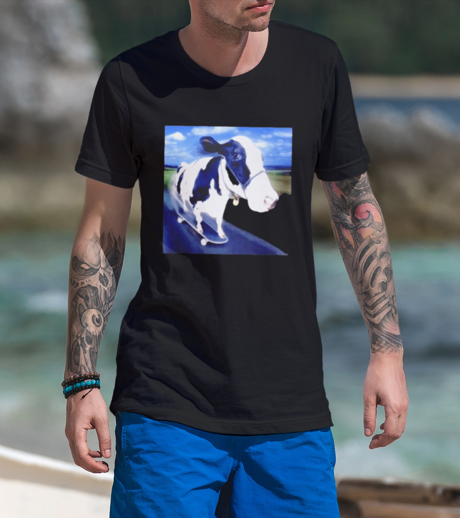 Cow Skateboarding Adventure On Open Road T-Shirt