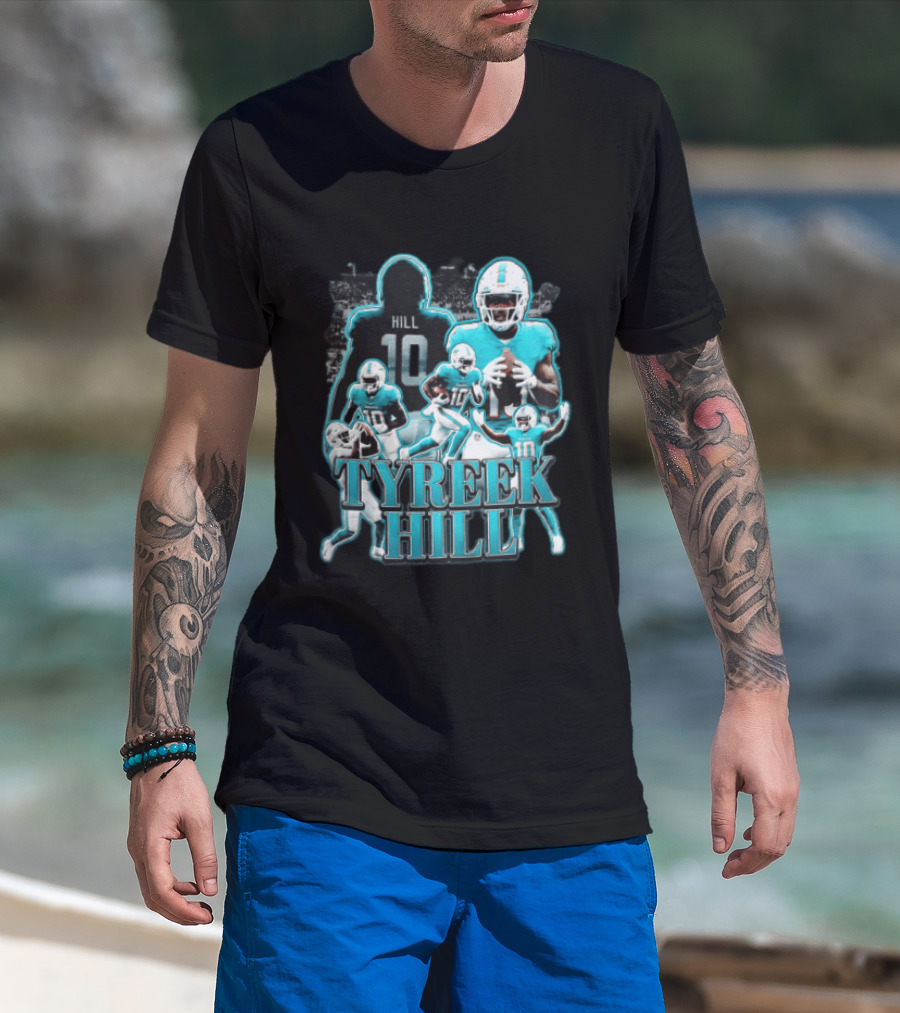 Tyreek Hill Miami Dolphins Football Player Multiple Action Poses T-Shirt