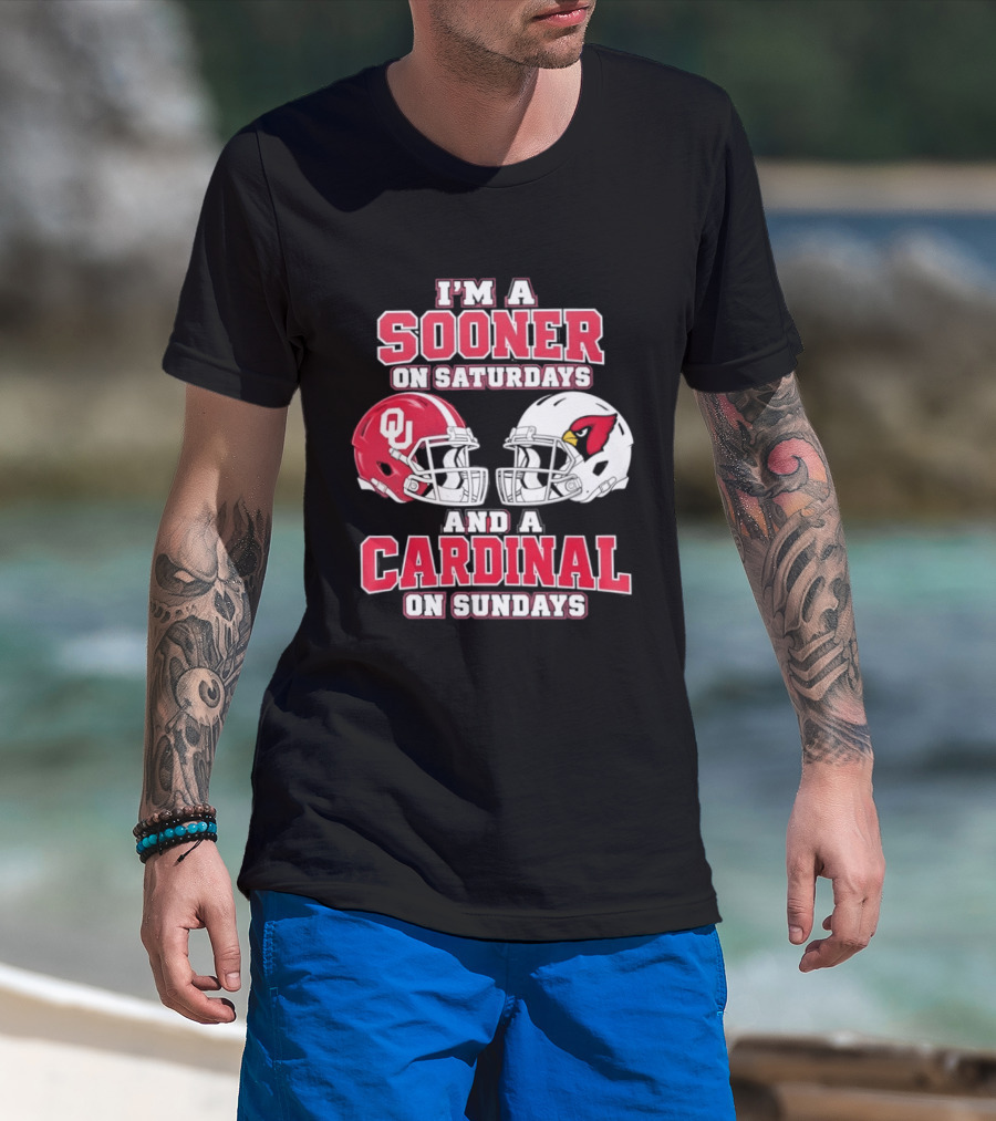 I'm A Sooner On Saturdays And A Cardinal On Sundays Football Helmets T-Shirt