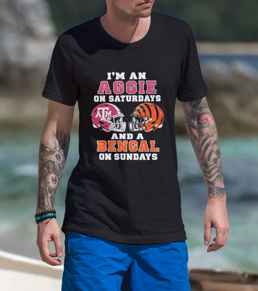 Texas A&M Aggie Saturdays And Cincinnati Bengal Sundays Football Fans T-Shirt