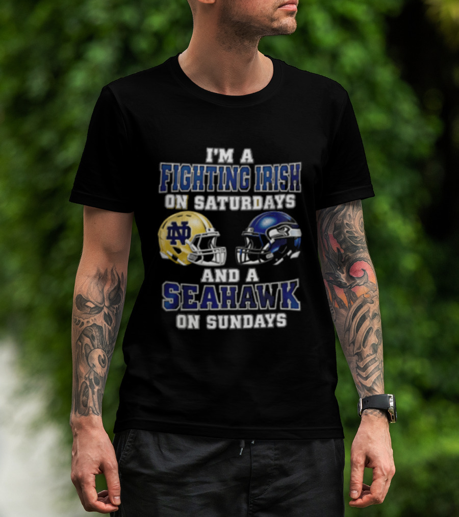 Notre Dame Fighting Irish Saturdays Seattle Seahawks Sundays T-Shirt