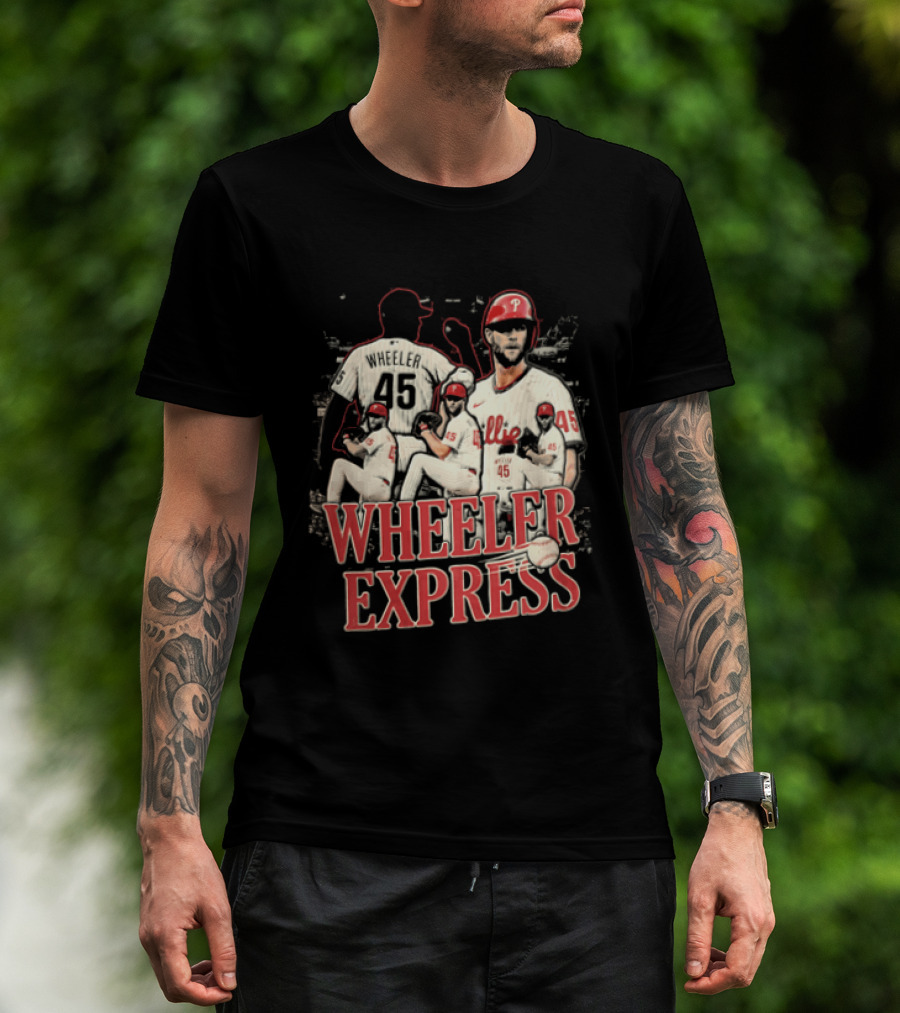 Philadelphia Phillies Wheeler Express 45 Pitching Baseball Collage T-Shirt