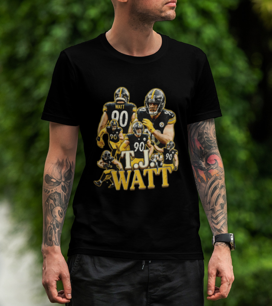 TJ Watt Pittsburgh Steelers 90 Football Action Poses T-Shirt