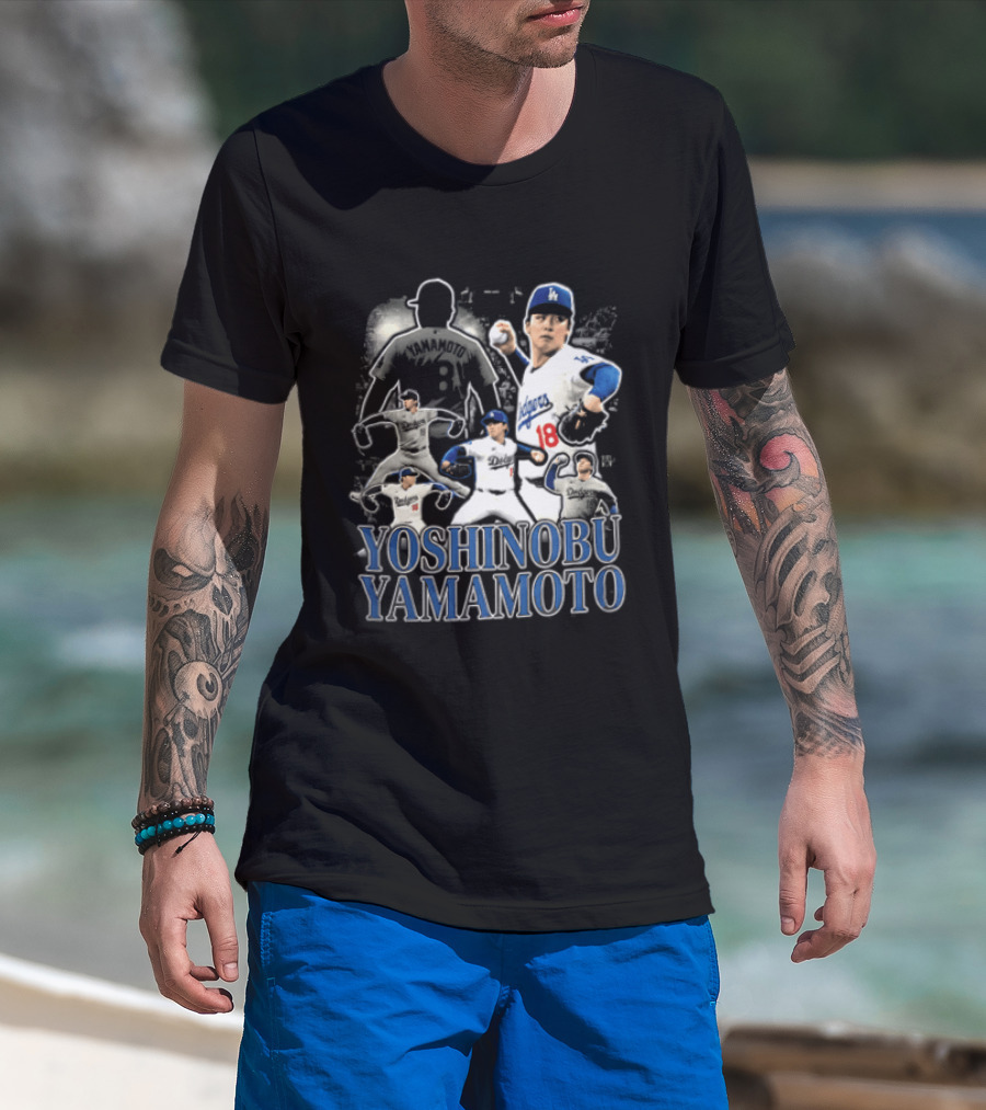 Yoshinobu Yamamoto Los Angeles Dodgers Pitcher Action Poses T-Shirt