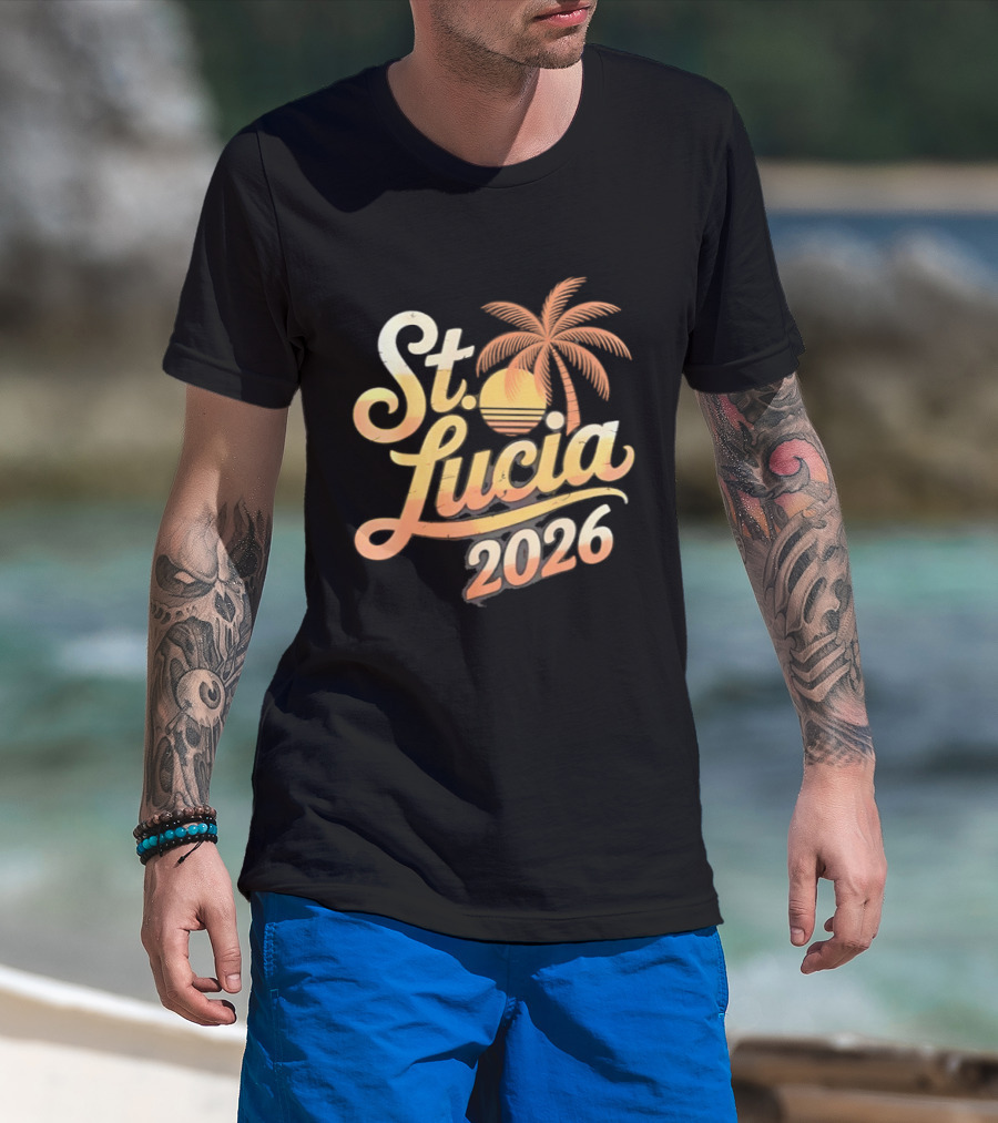 St. Lucia 2026 Palm Tree And Sunset T-Shirt