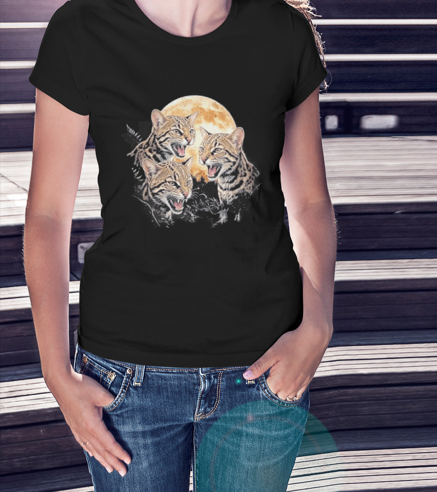 Three Tilcayo Bolivia Cloud Forest Wildcats Full Moon Roaring Trio T-Shirt