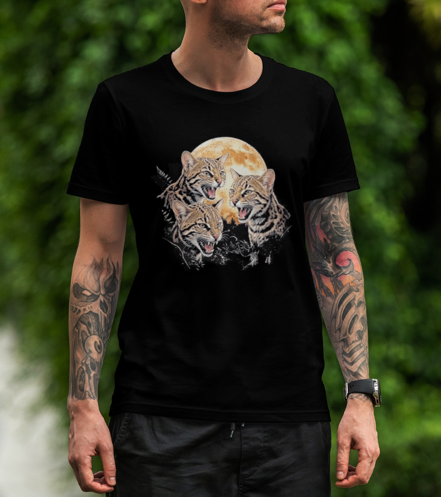Three Tilcayo Bolivia Cloud Forest Wildcats Full Moon Roaring Trio T-Shirt