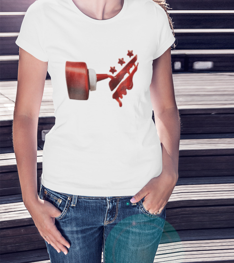 Red Squeeze Bottle Pouring Ketchup With Stars T-Shirt
